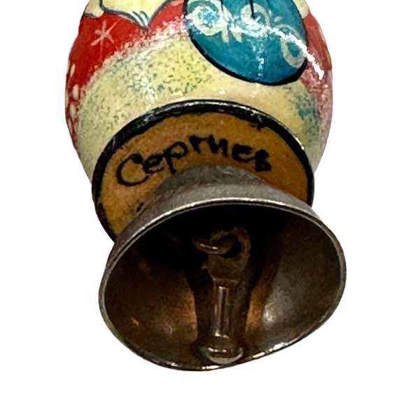 Ceprueb Nocag Santa Claus Bell Christmas Ornament Hand Carved Painted Russia VTG - Picture 5 of 7